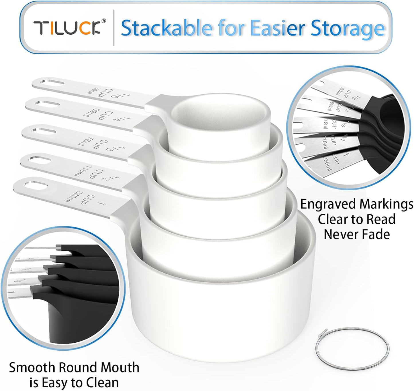 TILUCK Measuring Cups & Spoons Set, Stackable Cups and Spoons, Nesting Measure Cups with Stainless Steel Handle, Kitchen Gadgets for Cooking & Baking (Black)