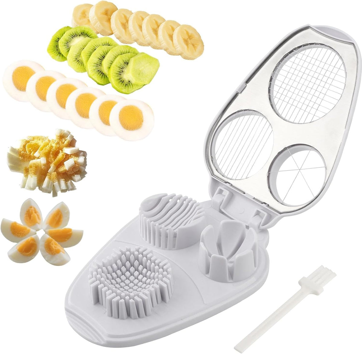 3-in-1 Egg Slicer for Hard Boiled Eggs, with Cleaning Brush