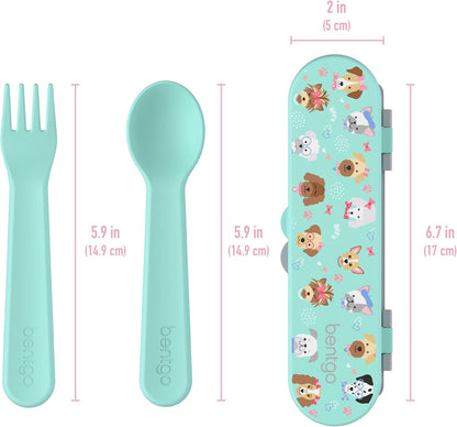 Bentgo Kids Utensil Set - Reusable Plastic Fork, Spoon & Storage Case - BPA-Free Materials, Easy-Grip Handles, Dishwasher Safe - Ideal for School Lunch, Travel, & Outdoors (Shark)