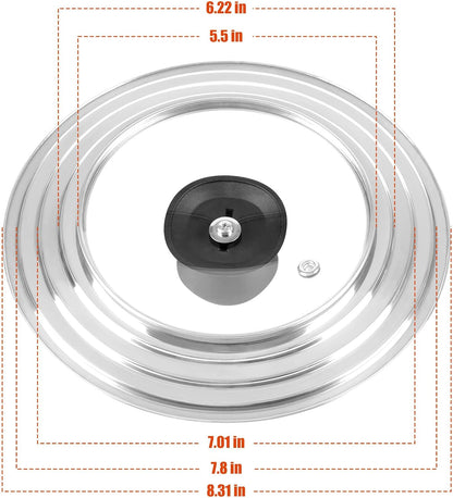 Universal Lids with Tempered Glass Top Fits 6, 7, 8 & 8.2, 9, 10, 11, 12, 12.5 Inch Cookware, Replacement Frying Pan Cover for Pots, Pans and Skillets, Cast Iron Lids for Space Saving