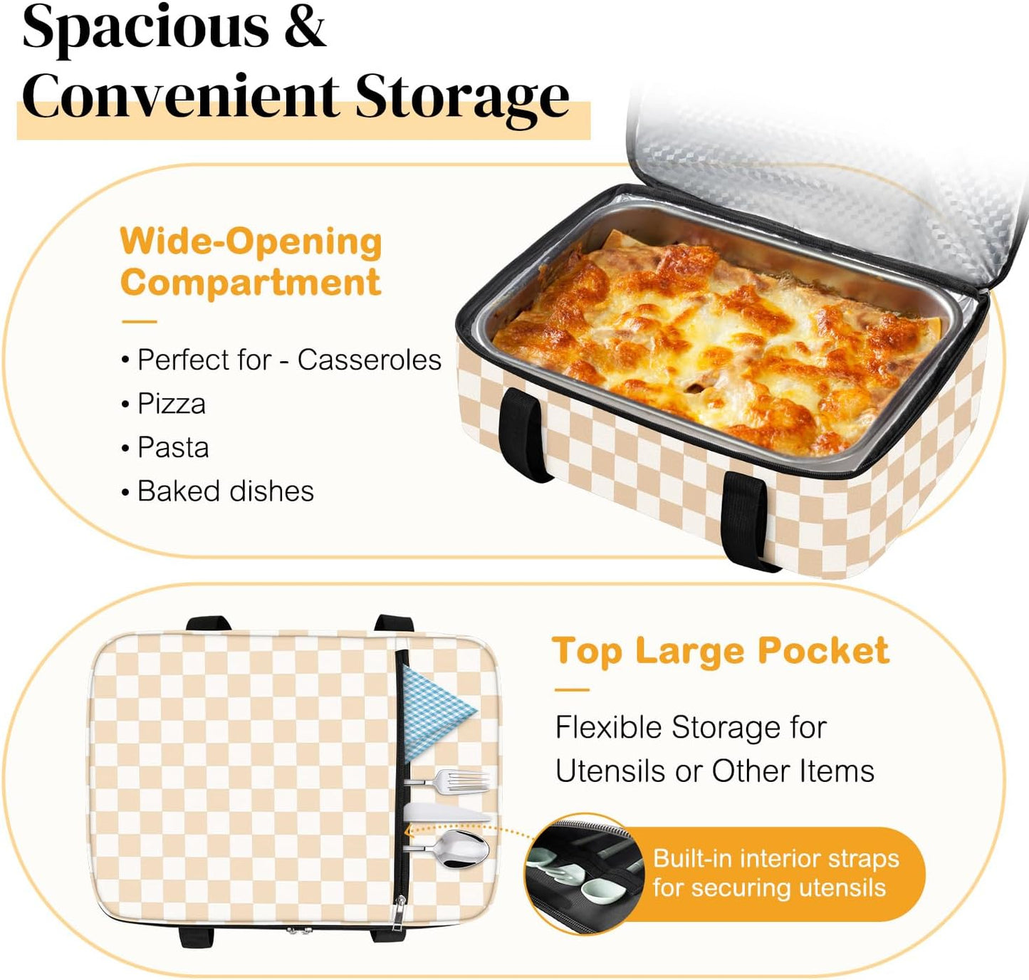 Coobiiya Insulated Casserole Carrier,Lasagna Lugger Tote Keeps Food Hot or Cold,Thermal Lunch Bag Warmer & Cooler Carrier Bag,Portable Tote Bag Fits 9" x 13" Baking Dish for Picnic and Cookout