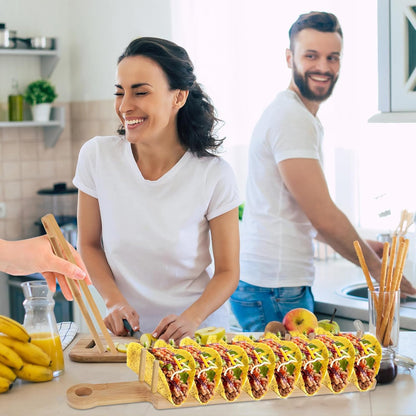 YeeBeny Wood Taco Holder, Bamboo Taco Holders, Each Holds 8 Tacos Each Taco Tray, Taco Holder with Taco Rack for Tortillas Burritos Charcuterie(2 Set)