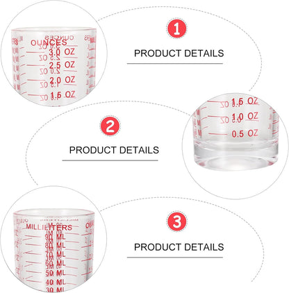 Alipis 3 Pieces 90ml Glass Measuring Cups with Red Scale, Baking Measuring Jug Set for Kitchen, Home Graduated Cups for Milk, Coffee, and Liquid Ingredients