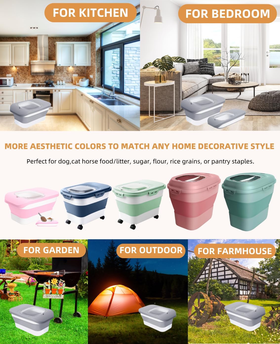 25-28Lbs Dog Food Storage Container Airtight,Collapsible Pet Food Storage | Dog Food Container with Handle,Wheels,Double Airtight Seal Fresh,Save Space,Pest/Mouse-proof,Small Cat Food Container,Scoop