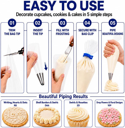 icing bags and tips set pastry bags and tips cake piping kit icing piping kit piping bags and tips set cupcake decorating kit frosting piping kit cake decorating kit 12inch 100count set