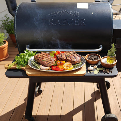 Upgraded Grill Table for Weber Kettle 22"/18"/26", Master Touch 22", Smokey Mountain, Recteq Pellet Grill RT-B380, Prep Station with Cutting Board, Basin, 4 Hooks, Shelf for Weber Kettle Accessories