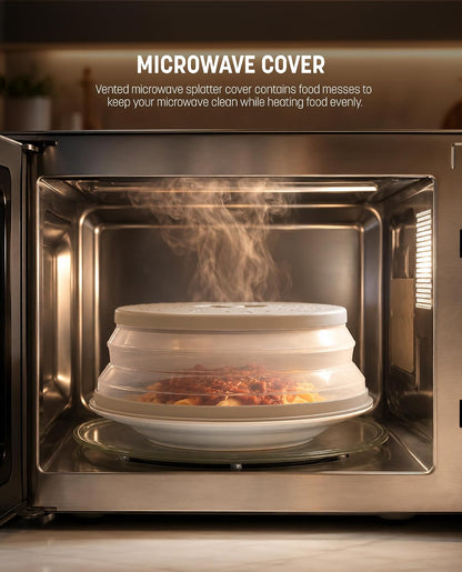 Gevoli Collapsible Microwave Splatter Cover with Strainer Draining Base (Gray)
