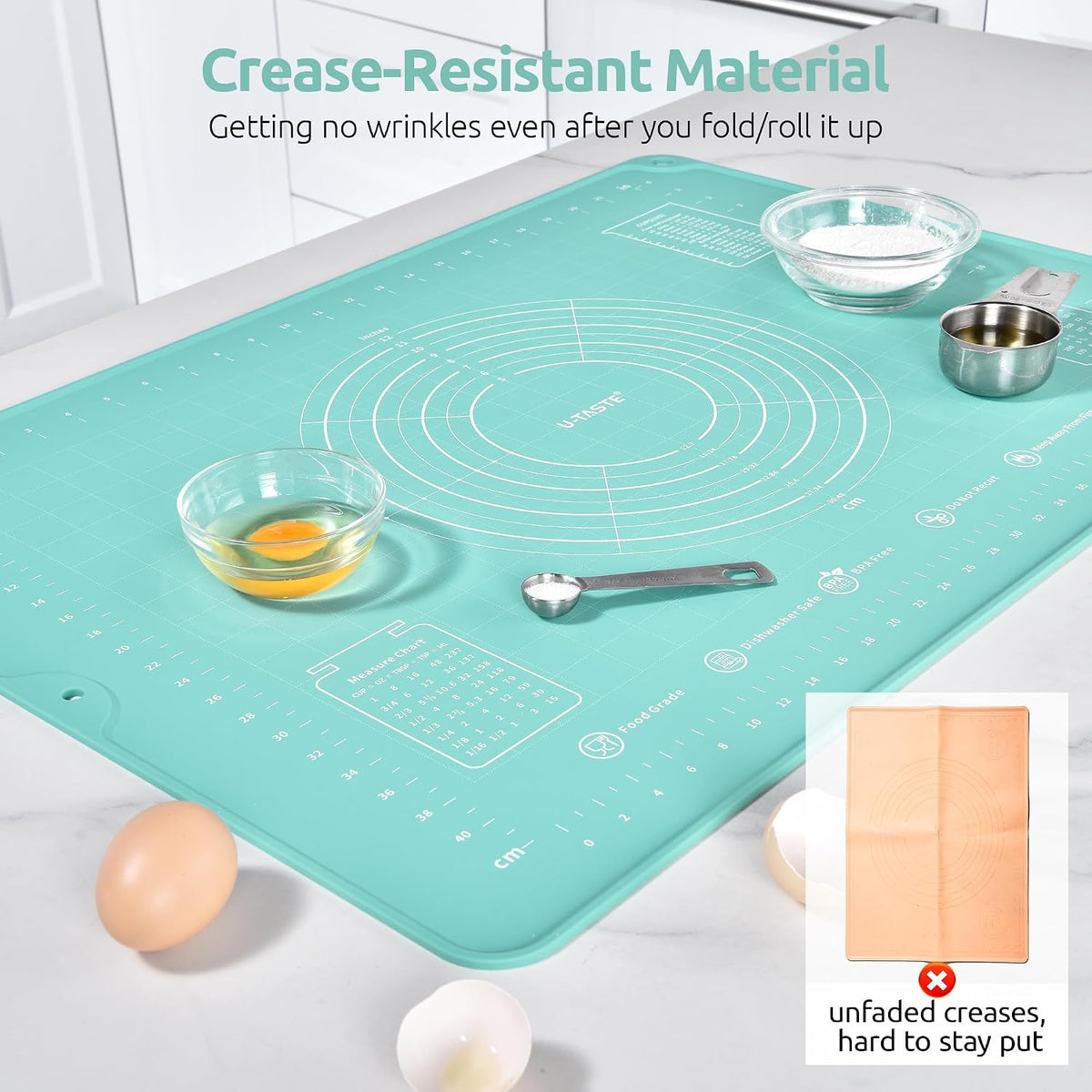 U-Taste Silicone Pastry Mat, Dough Rolling Baking Sheet, 28x20"/Transparent