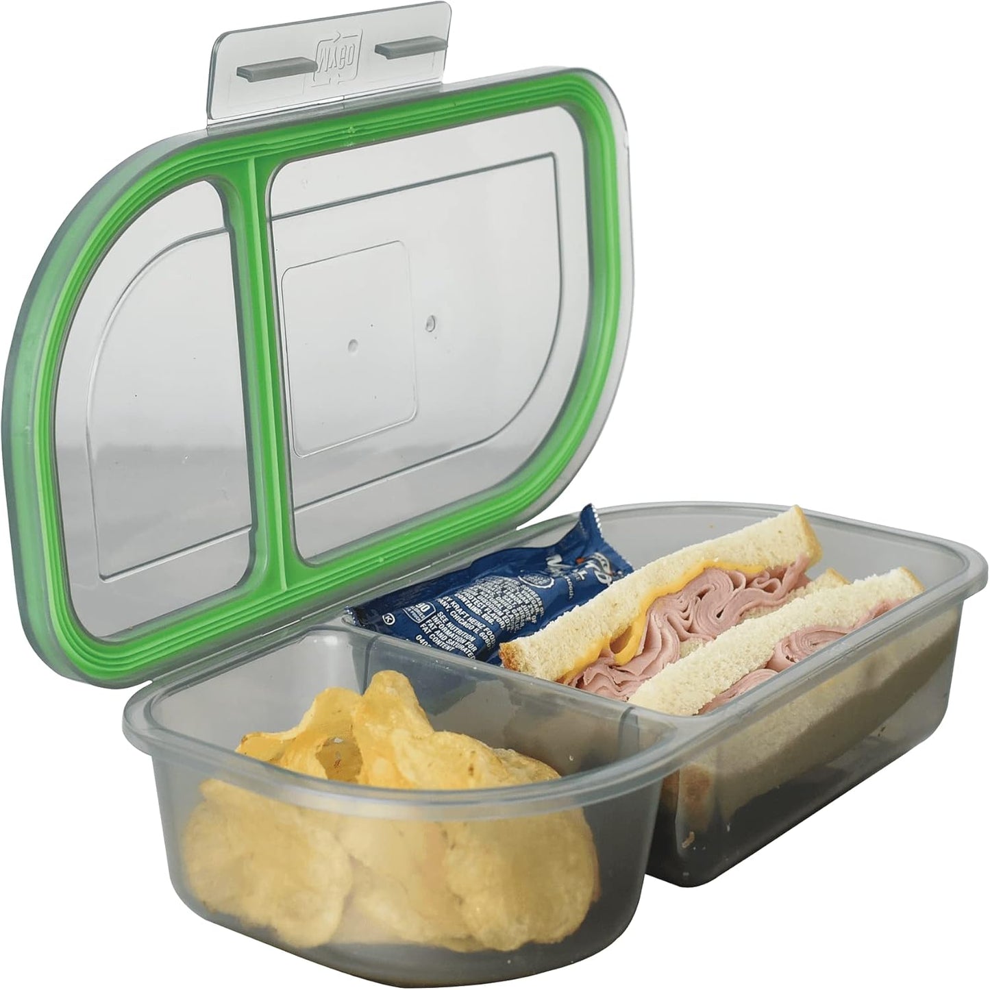 MyGo Container Large To-Go 3-Compartment Food Containers, Pack Of 3, 9-3/8" X 9-3/8" X 2-1/2", Reusable, Microwave Safe, NSF Certified, Smoke/Green
