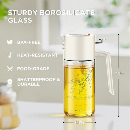 PLAPITATE 17oz/500ml Premium Olive Oil Sprayer for Cooking, 2 in 1 Glass Olive Oil Dispenser Bottle for Kitchen Gadgets, Spray Bottle with Portion Control for Salad, Frying, BBQ (Black)