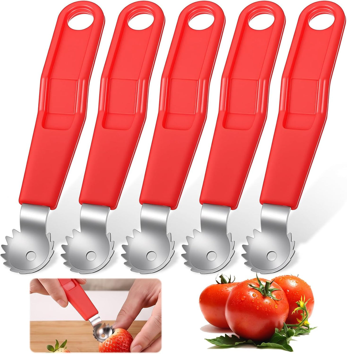 5 Pack Tomato Corer and Strawberry Huller Tool, Handle with hole