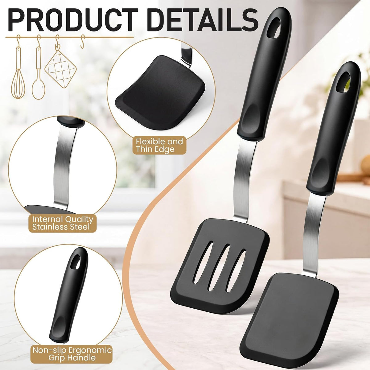 2Pcs Mini Silicone Cookie Brownie Spatula, Solid Flat, Khaki