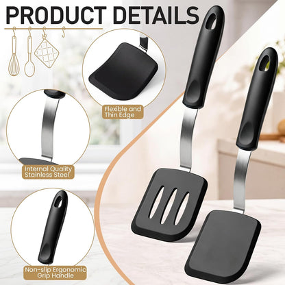 2Pcs Mini Silicone Cookie Brownie Spatula, Solid Flat, Khaki