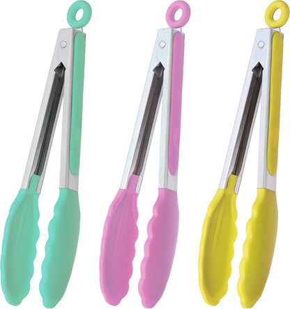 HINMAY Stainless Steel Kitchen Tongs 9-Inch Cooking Tongs, Set of 3
