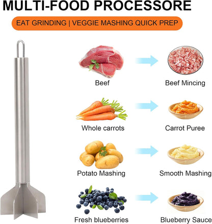 Stainless Steel Meat Masher, 6 Blade Ground Beef Chopper