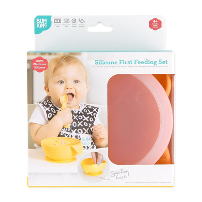 Bumkins Baby Bowl, Silicone Feeding Set with Suction for Baby and Toddler, Includes Spoon and Lid, First Feeding Set, Training Essentials for Baby Led Weaning for Babies 4 Months Up, Sage