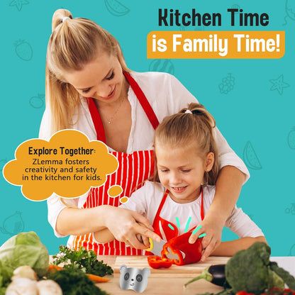 Kids Knife Set for Real Cooking with Educational Ring & Panda Finger Guard for Boys & Girls Cutting, Kids Chef Knife Stainless Steel Blade for Kitchen Cutting-Cool-toned