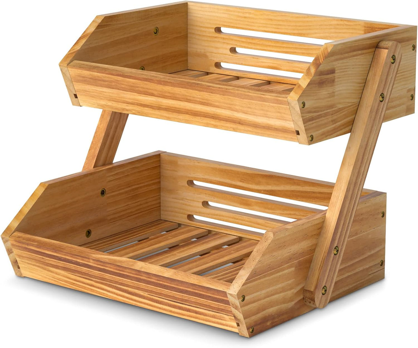 G.a HOMEFAVOR Large Bamboo Fruit Basket, 2-Tier Fruit Bowl for Kitchen Counter, Vegetable Storage Stand for Fruit Shop, 15 mm Thickness (Self-assembly)