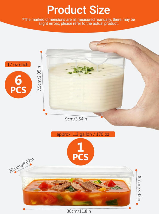7-in-1 Nesting Soup Containers with Lids, 1 Extra Large (Approx. 1.3 Gallon / 170 oz) + 6 Small (17 oz Each), Leakproof, BPA-Free, Freezer Microwave Dishwasher Safe, Meal Prep Food Storage Set