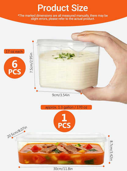 7-in-1 Nesting Soup Containers with Lids, 1 Extra Large (Approx. 1.3 Gallon / 170 oz) + 6 Small (17 oz Each), Leakproof, BPA-Free, Freezer Microwave Dishwasher Safe, Meal Prep Food Storage Set