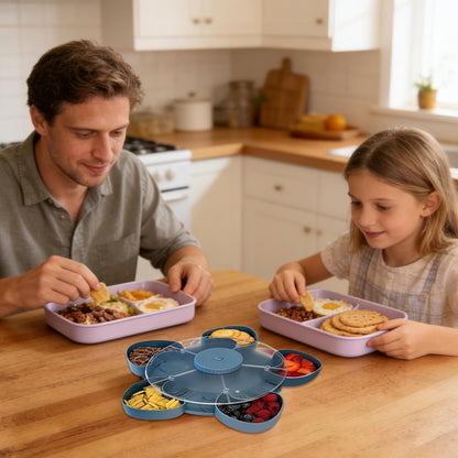 Divided Serving Tray Thats Spins | Spins Snackle Box Container | 5 Compartments Rotating Snack Spinner Serving Tray with Lid | Snack Organizer Appetizer Fruit Servings Trays for Partys, Kitchen