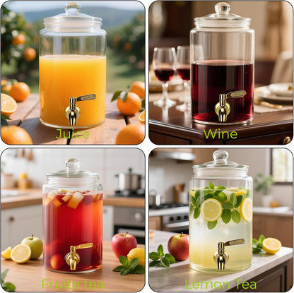 Glass Drink Dispensers For Parties, 1.5 Gallon Beverage Dispenser With Glass Airtight Lids, Gold Metal Stand And Stainless Steel Spigot. Lemonade & Juice Dispenser With Chalk board-One Pack