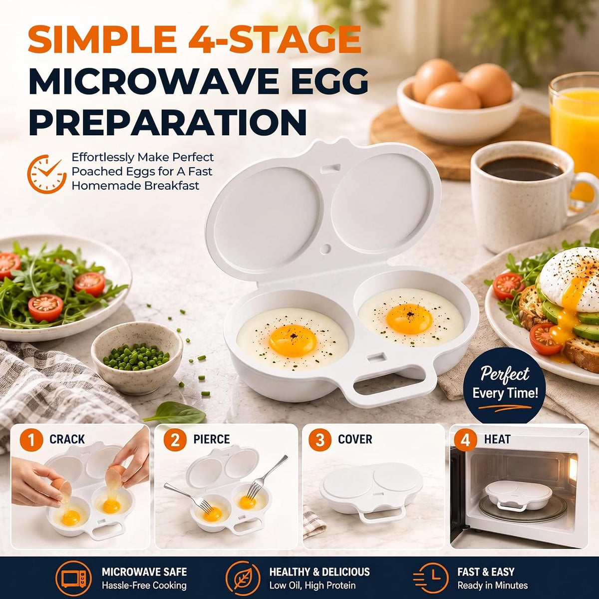 2026 Upgraded Dual Cavity Microwave Egg Poacher With Lid & Handle,Quick-Heat Microwave Egg Poacher For 2 Eggs,Quick Oil-Free Cooking, Food-Grade Pp & Versatile Kitchen Essential