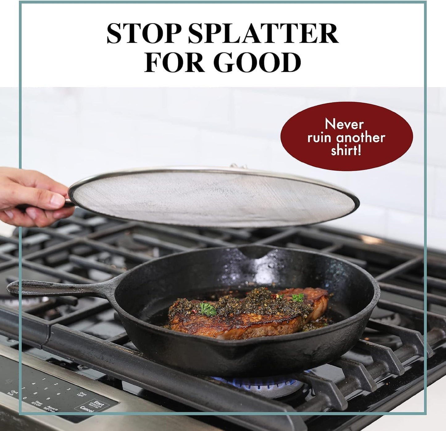 Splatter Screen for Frying Pan - 15 Inch Stainless Steel Grease Splatter Guard - Cover Oil Splash when Sizzling Bacon, Cooking Fried Chicken or Popcorn