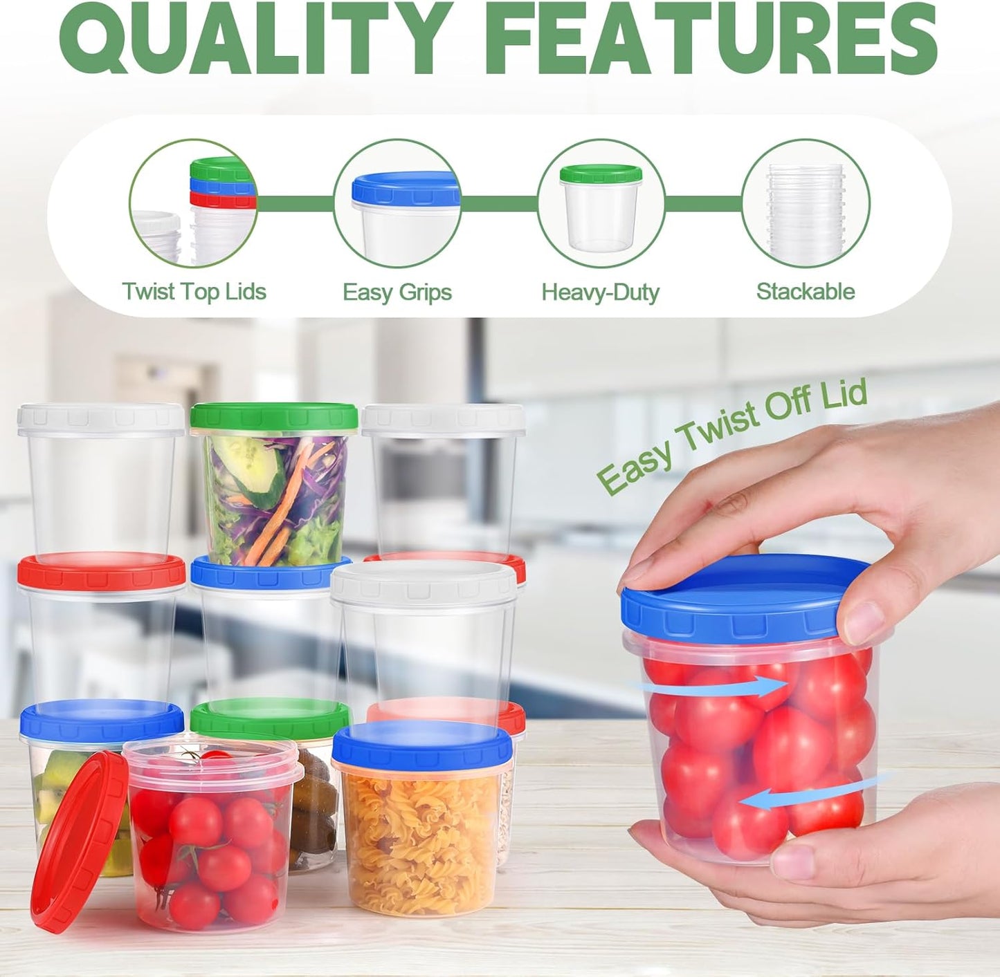 Freezer Storage Containers, 16 Pack 10 oz Plastic Food Storage Containers with Twist Top Lids, Meal Prep Containers for Soup Snack Fruit, BPA Free, Leakproof, Microwave & Dishwasher Safe
