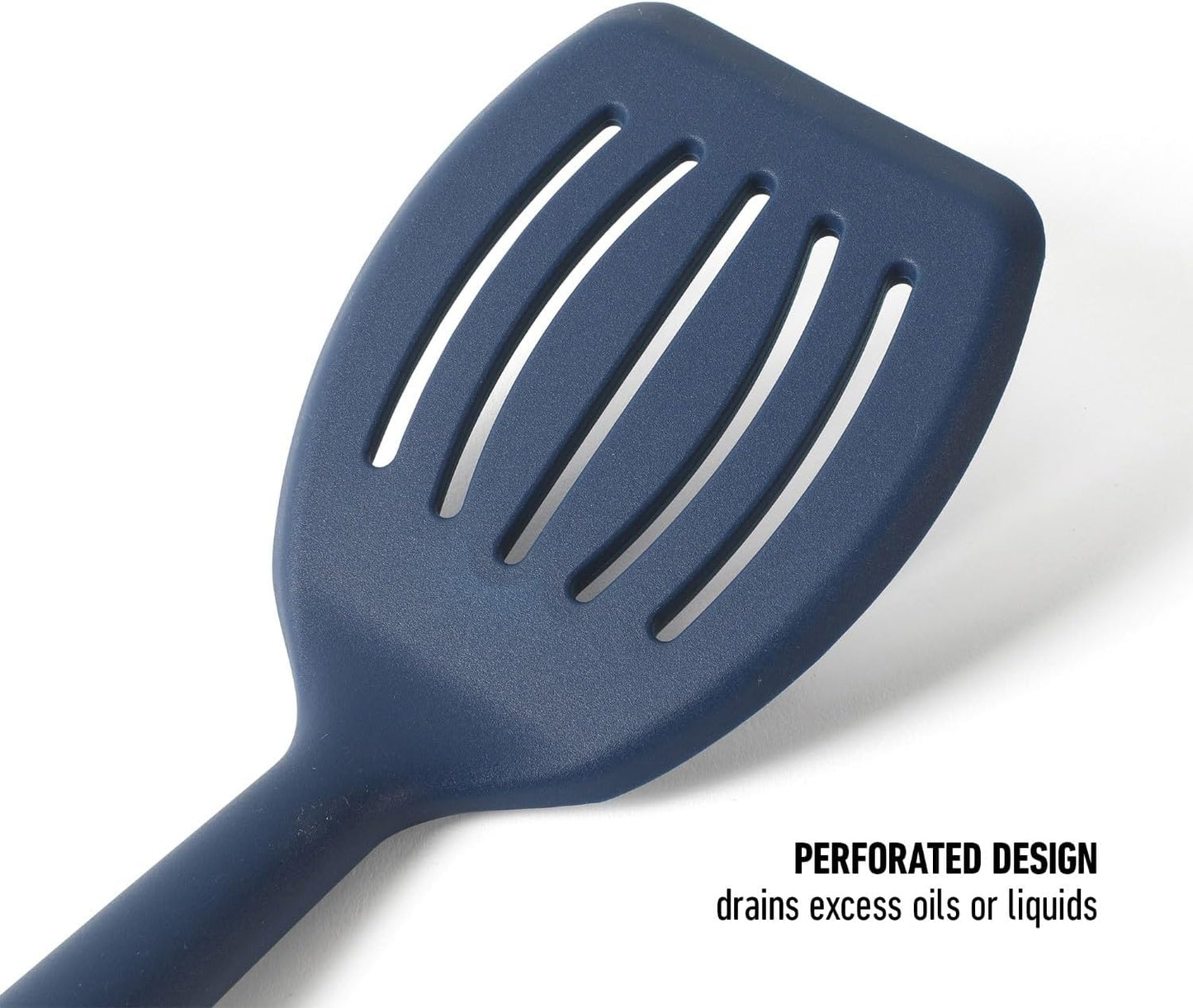 Calphalon Slotted Turner, Kitchen Flipping Spatula, Slotted Spatula, Stainless Steel Turner with Silicone Heat Resistance Handle, Nonstick-Safe Spatula for Draining and Flipping (Navy)