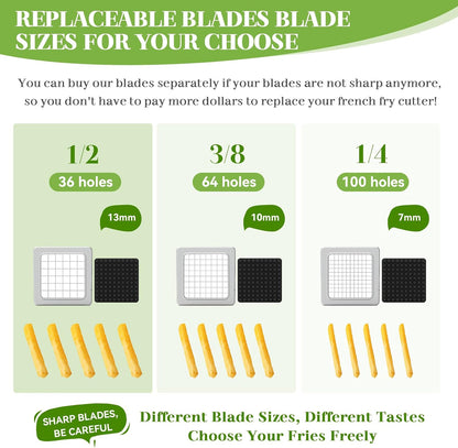 Commercial French Fry Cutter, Heavy Duty Potato Slicer with 3/8 and 1/4Inch Blade, Stainless Steel Potato ChopperFrench Fries Cutter with Suction Feet,
