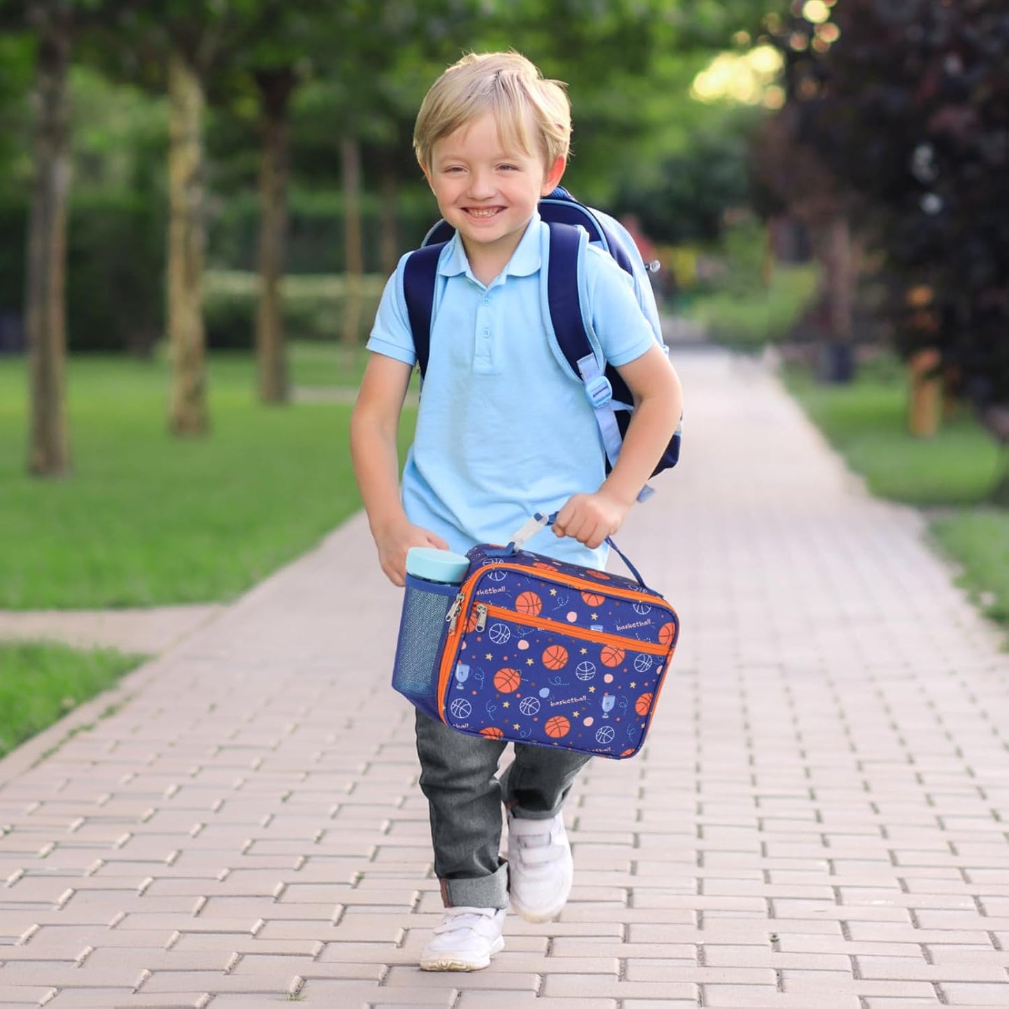 Kids Lunch Bag Boys - Insulated Kids Lunch Box Reusable Lunchbox with Water Bottle Holder Toddler Lunch Tote Bag for School Daycare, Black Dino Fossil