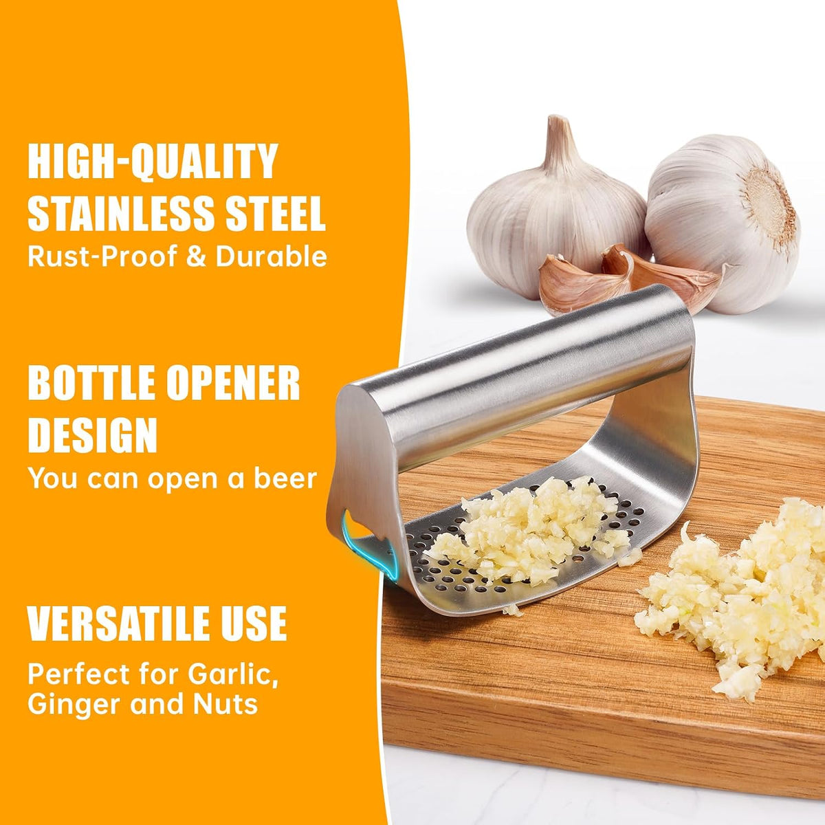 Garlic Press Rocker Rust Proof Kitchen Tool for Ginger