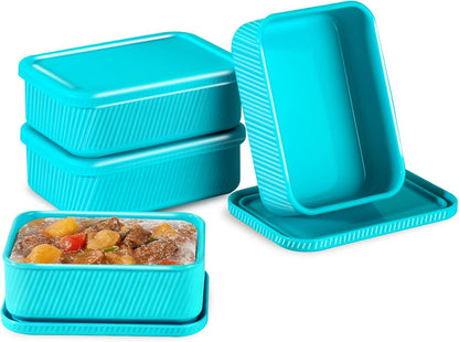 4 PCS 3.5 Cup Silicone Freezer Trays with Lid, Durable Silicone Soup Freezer Molds for Meal Prep and Food Storage, Reusable Freezer Containers for Soups Sauces Stews Curries (Lake Blue)