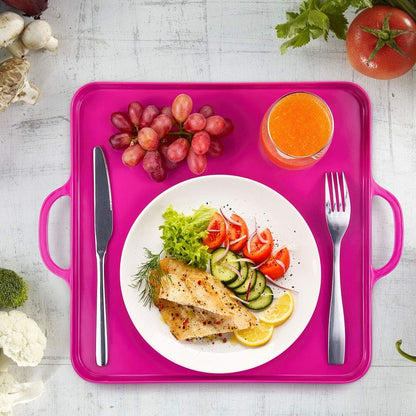 i BKGOO Foodservice Red Plastic Tray with Handle Set of 2 Large Melamine Cube Serving Platters for Parties, Table, Kitchen Size(12.5"x12.5"x1")