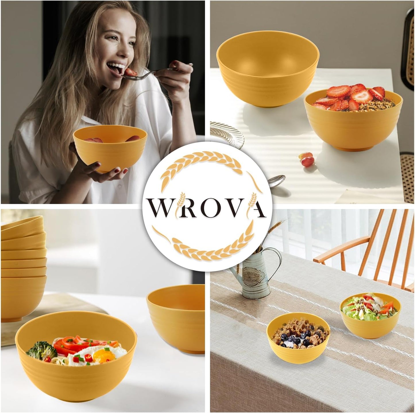 Wheat Straw Bowl Sets,8 PCS Unbreakable Cereal Bowl 26 OZ,Microwave and Dishwasher Safe Bowls,Bowl Sets for Camping and Picnic BPA Free Colorful Salad Bowls for Serving Soup,Oatmeal and Fruit Etc…