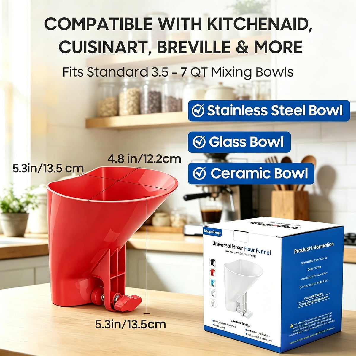 KingofKings Flour Funnel for Kitchen Aid Accessories and Attachments