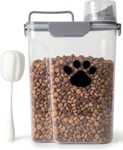 Dog Storage Container with cleaning brush,Measuring Cup,Portable Pet Food Containers with Upgraded Large Spout and Cup for Dogs,Cats,Birds,Small Animals(White)