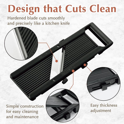 TIKUSAN SAMURAI Slicer Japanese Mandoline Vegetable Slicer Made in Japan Adjustable Slice Thickness Stainless Steel Blade (Wide)