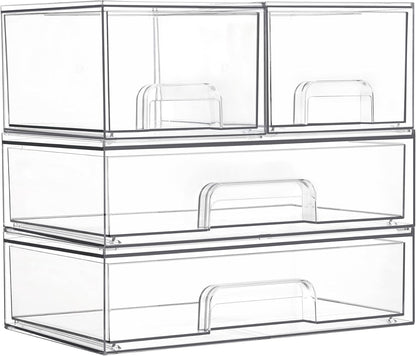 Vtopmart Stackable Storage Drawers Set of 5, Clear Plastic Organizer Bins for Baby Bottle, Beauty Supplies Storage, Ideal for Kichen Countertop, Vanity, Bathroom, Cabinet, Pantry Organization