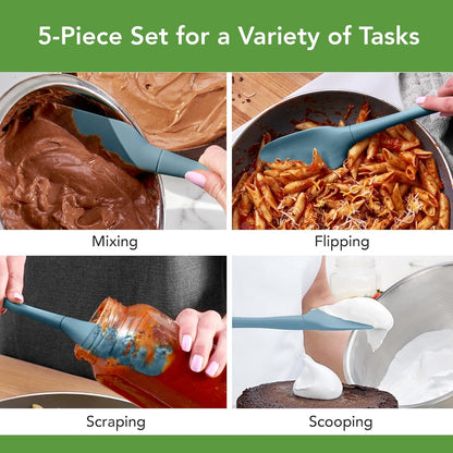 Tovolo Flex Core 5 Piece Silicone Spatula Set Heat Resistant All Silicone Utensils Include Non Stick Spatula Spoonula Jar Scraper, Dishwasher Safe BPA Free Spatulas for Baking Mixing, White