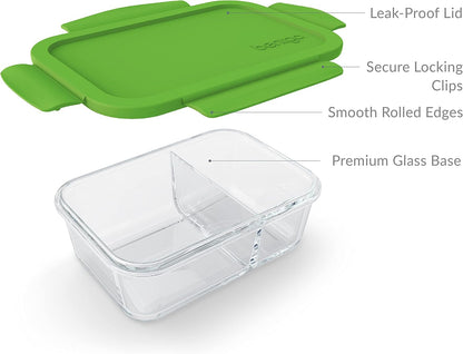 Bentgo® Glass Snack - Leak-Proof Bento-Style Snack Container with Airtight Lid and Divided 2-Compartment Design - 1.75 Cup Capacity for Meal Prepping, and Portion-Controlled Snacking (Gray)