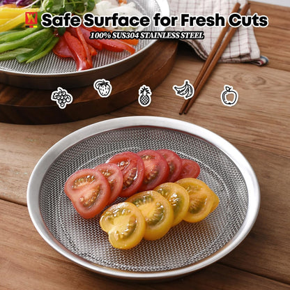 WAGENSTEIGER Stainless Steel Mesh Tray Set with Drip Pan, Air Fryer Basket and Tray, Kitchen Colander, Vegetable and Fruit Strainer, Food Filter, BBQ Prep Tool, Fruit Serving Dishes (9.84 inch)