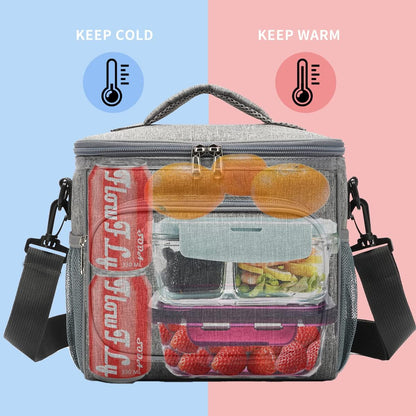 FlowFly Insulated Reusable Lunch Bag Adult Large Lunch Box for Women and Men with Adjustable Shoulder Strap,Front Zipper Pocket and Dual Large Mesh Side Pockets,Cherry - Colors A