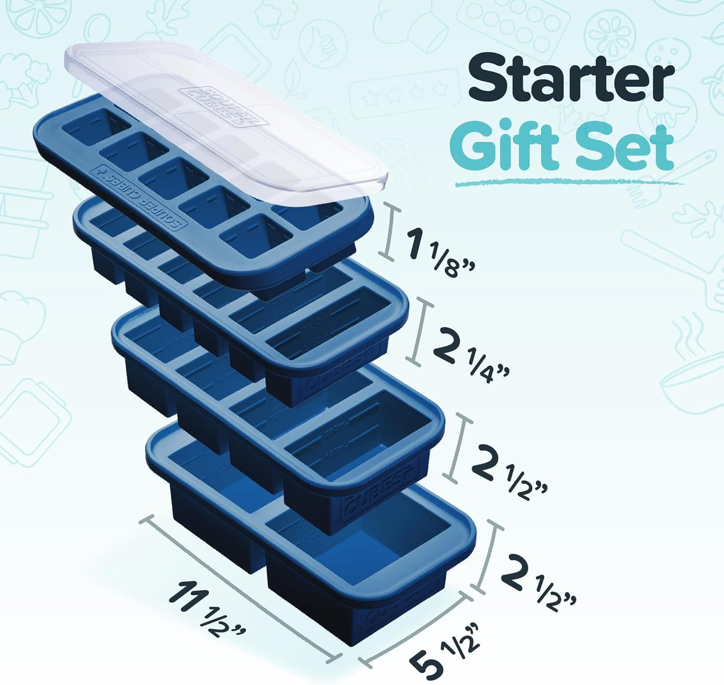 Souper Cubes Silicone Freezer Molds Gift Set, Kale | 2 Tbsp, 1/2 Cup, 1 Cup and 2 Cup Silicone Molds for Food Set, Perfect for Freezing Soup, Grains, Proteins, Herbs and More
