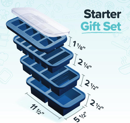 Souper Cubes Silicone Freezer Molds Gift Set, Kale | 2 Tbsp, 1/2 Cup, 1 Cup and 2 Cup Silicone Molds for Food Set, Perfect for Freezing Soup, Grains, Proteins, Herbs and More