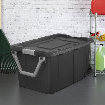 Extra Large Storage Bin, 40 Gallon Wheeled Plastic Storage Container with Handle, Green, Pack of 2 (GREEN)