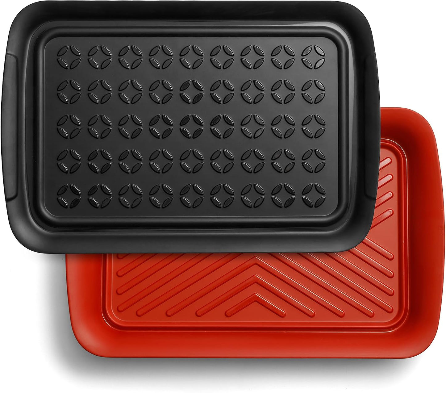 TP Grilling Prep and Serve Trays, 17 x 10.5 inch BBQ Trays for Cooked and Raw Foods, Set of 2 Melamine Serving Platters for Meats, Grill Accessories, Black and Red