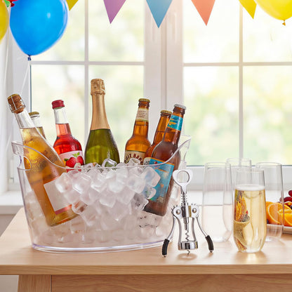 2 Pack 6.5l Ice Bucket for Party, Clear Plastic Champagne Cooler with Ice Scoop & Metal Bottle Opener, Large Portable Drink Beverage Tub for Beer & Mimosa Bar Supplies