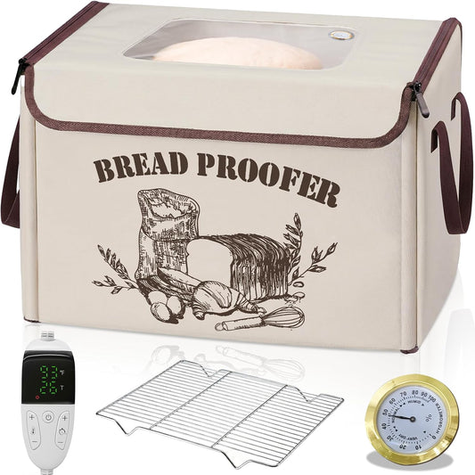 Large Folding Bread Proofing Box, Dough Proofer With 50-113℉Temp Control & 1-48H Timer, Sourdough Starter Warmer with Humidity Gauge, Foldable Proofing Basket for Bread Baking, Pizza, Yogurt, Kombucha
